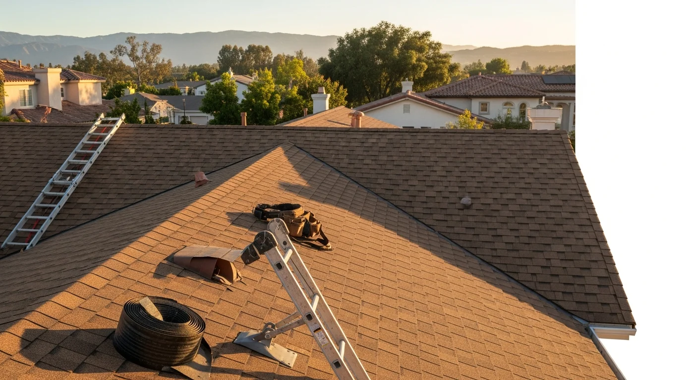 Professional roofer installing new roof shingles on residential home