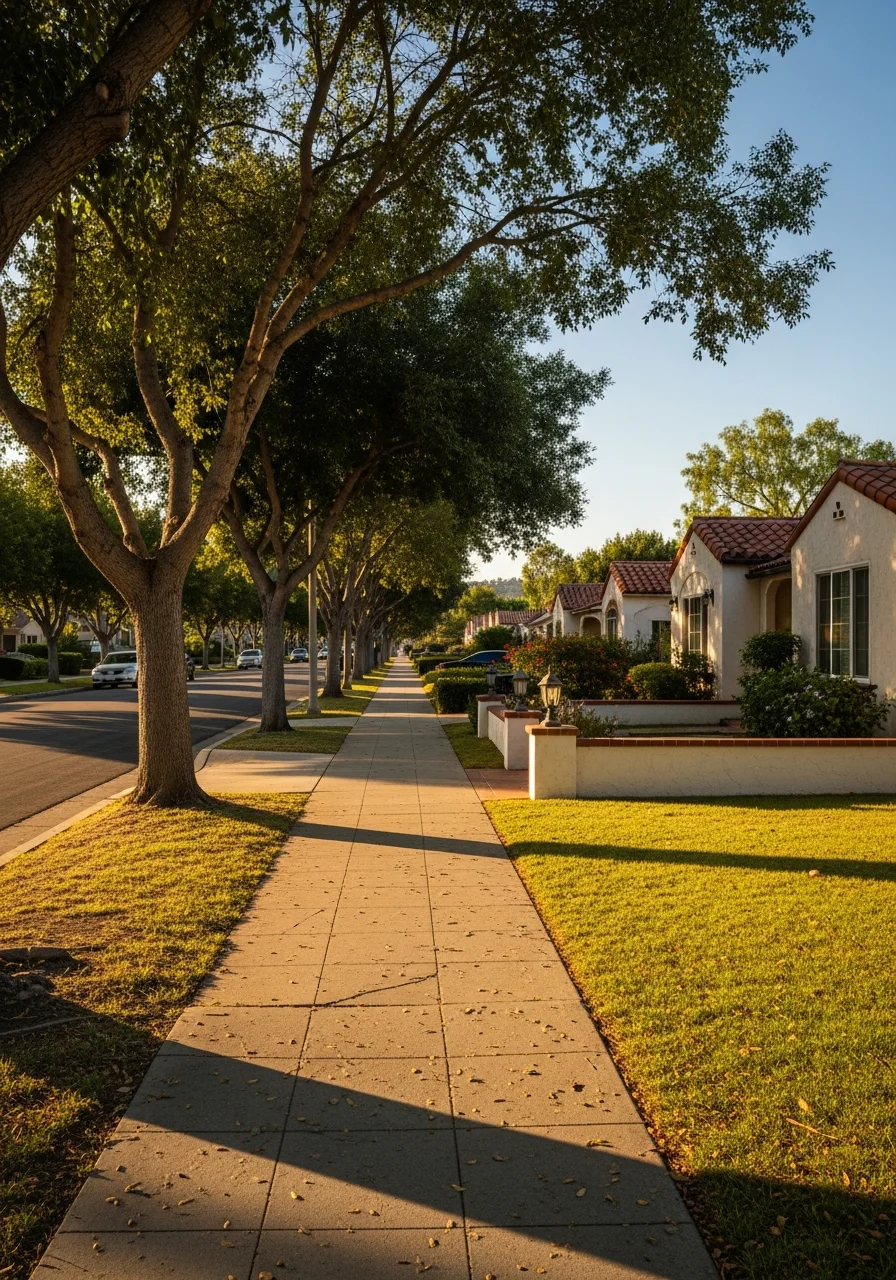 Valley neighborhood street with mature trees and single-family homes.